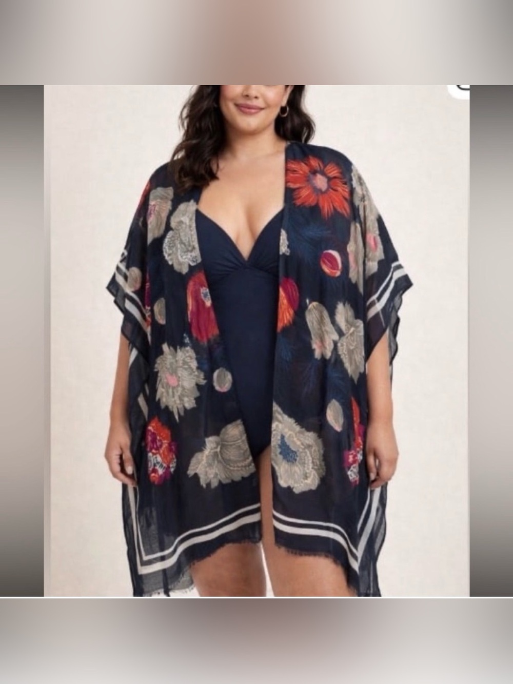 Woven Heart Navy Floral One-Piece with Sheer Floral Cover-Up